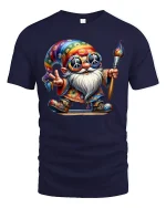 Hippie Gnome Peace Painter T-shirt - navy t-shirt on white background