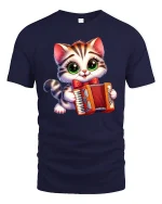 Cute Accordion Cat Music Lover Tee - navy t-shirt on white background