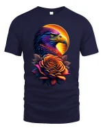 Majestic Eagle and Rose Sunset T-shirt - navy t-shirt on white background