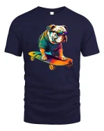Skateboarding Bulldog Cool T-shirt - navy t-shirt on white background