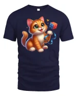 Cute Orange Kitten Playful Tee - navy t-shirt on white background