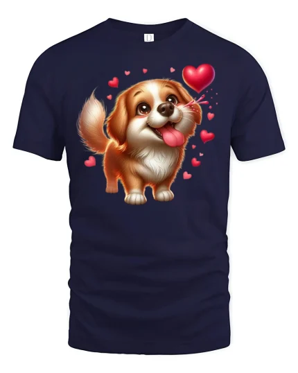 Cute Puppy Love Hearts Tee - navy t-shirt on white background