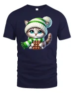 Cute Winter Kitten Chocolate Lover Tee - navy t-shirt on white background