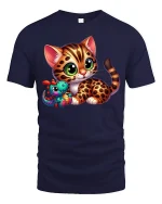 Cute Leopard Kitten Plush Tee - navy t-shirt on white background