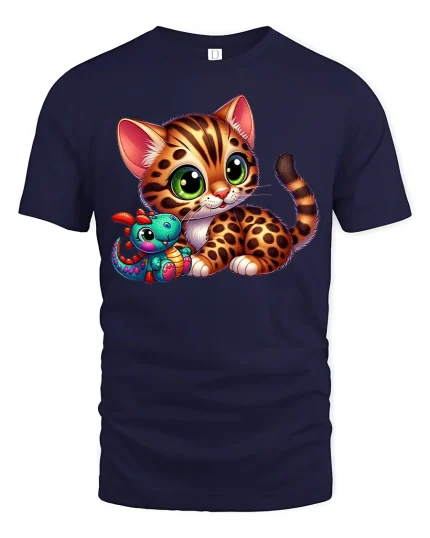 Cute Leopard Kitten Plush Tee - navy t-shirt on white background