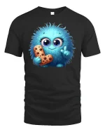 Cute Blue Fluffy Monster T-shirt - black t-shirt on white background