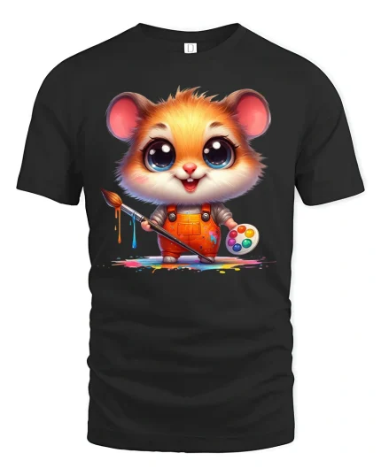 Cute Painter Hamster Artist Tee - black t-shirt on white background