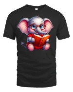 Smart Reading Elephant Tee - black t-shirt on white background
