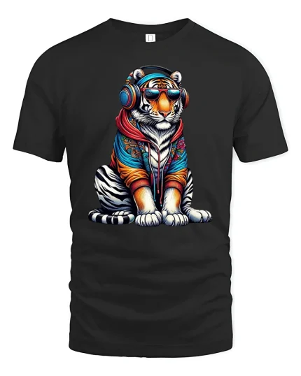 Street Style Tiger T-shirt - black t-shirt on white background