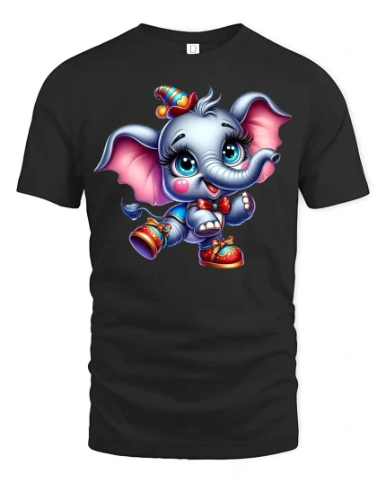 Cute Baby Elephant Party Time Tee - black t-shirt on white background