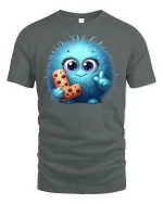 Cute Blue Fluffy Monster T-shirt - gray t-shirt on white background