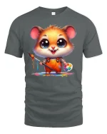 Cute Painter Hamster Artist Tee - gray t-shirt on white background