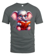 Smart Reading Elephant Tee - gray t-shirt on white background
