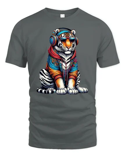 Street Style Tiger T-shirt - gray t-shirt on white background