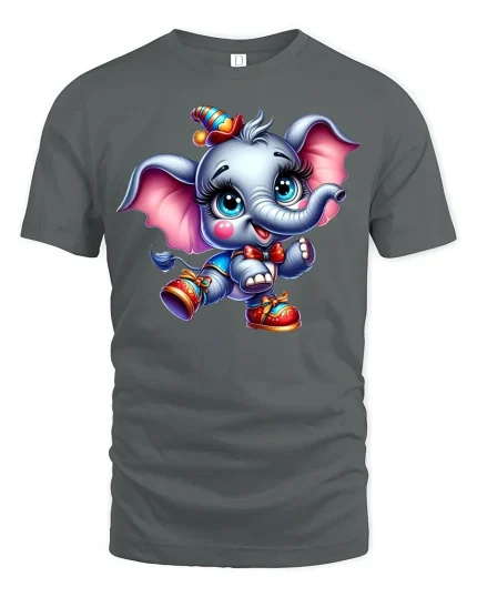 Cute Baby Elephant Party Time Tee - gray t-shirt on white background