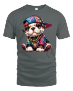 Hip Hop Bulldog Puppy Tee - gray t-shirt on white background