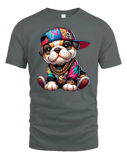 Hip Hop Bulldog Puppy Tee - gray t-shirt on white background