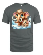 Cute Mammoth Family Cartoon T-shirt - gray t-shirt on white background