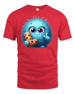 Cute Blue Fluffy Monster T-shirt - red t-shirt on white background
