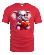Smart Reading Elephant Tee - red t-shirt on white background