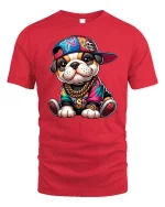 Hip Hop Bulldog Puppy Tee - red t-shirt on white background