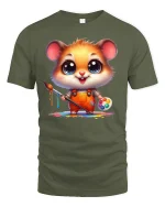 Cute Painter Hamster Artist Tee - military green t-shirt on white background