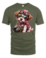 Cute Photographer Dog Camera Tee - military green t-shirt on white background