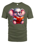 Smart Reading Elephant Tee - military green t-shirt on white background
