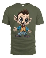 Funny Cartoon Goblin Tee - military green t-shirt on white background