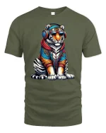Street Style Tiger T-shirt - military green t-shirt on white background
