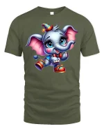 Cute Baby Elephant Party Time Tee - military green t-shirt on white background