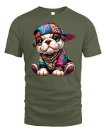 Hip Hop Bulldog Puppy Tee - military green t-shirt on white background