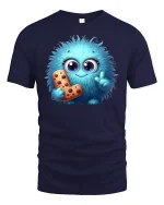 Cute Blue Fluffy Monster T-shirt - navy t-shirt on white background