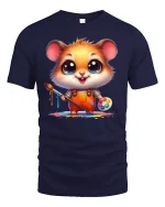 Cute Painter Hamster Artist Tee - navy t-shirt on white background