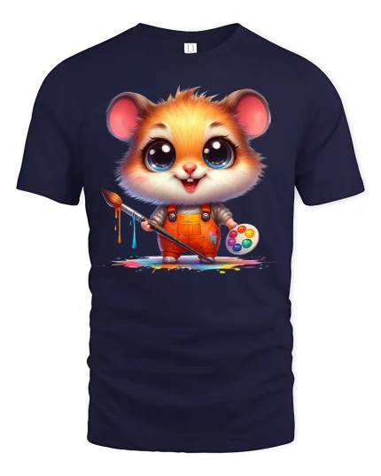 Cute Painter Hamster Artist Tee - navy t-shirt on white background