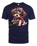 Cute Photographer Dog Camera Tee - navy t-shirt on white background