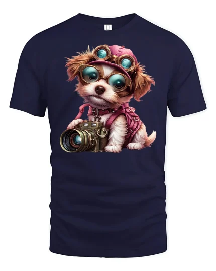 Cute Photographer Dog Camera Tee - navy t-shirt on white background