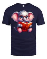 Smart Reading Elephant Tee - navy t-shirt on white background