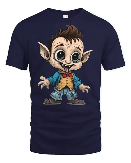 Funny Cartoon Goblin Tee - navy t-shirt on white background