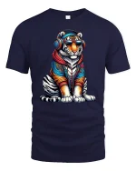 Street Style Tiger T-shirt - navy t-shirt on white background