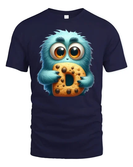 Cute Cookie Monster D Letter Tee - navy t-shirt on white background