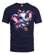 Cute Baby Elephant Party Time Tee - navy t-shirt on white background