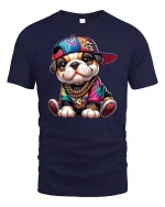 Hip Hop Bulldog Puppy Tee - navy t-shirt on white background
