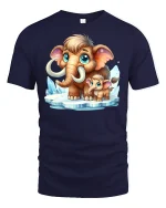 Cute Mammoth Family Cartoon T-shirt - navy t-shirt on white background