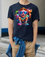 Funny Grandpa Vacation T-shirt - model wearing Navy T-shirt, hands in pockets, denim shirt at waist