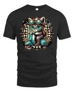Retro Scooter Cat T-shirt - black t-shirt on white background