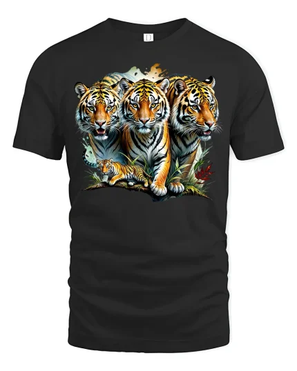 Wild Tiger Family T-shirt - black t-shirt on white background