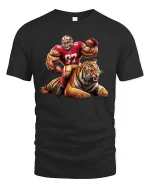 Fierce Football Player and Tiger Tee - black t-shirt on white background