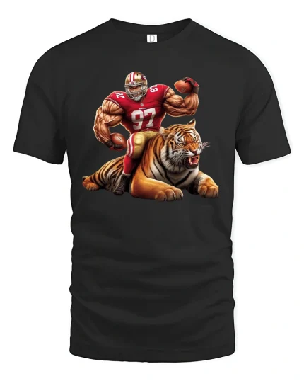 Fierce Football Player and Tiger Tee - black t-shirt on white background