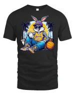 Cool Bunny Basketball Streetwear Tee - black t-shirt on white background